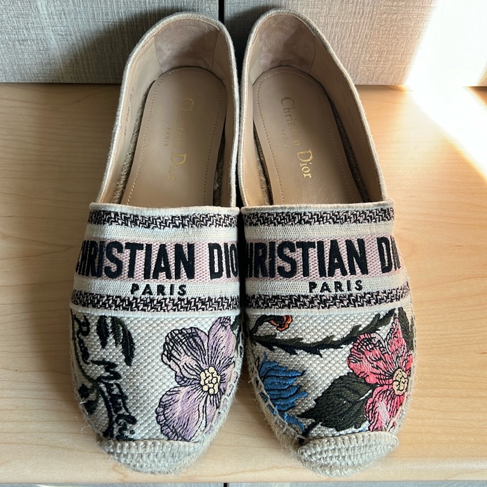 Authentic Christian Dior Espadrilles floral embroidered shoes size 38